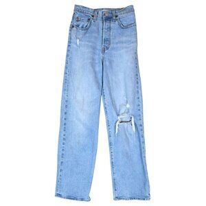 Levi’s Ribcage Straight Jeans W24 L27 Light Wash Distressed High Rise